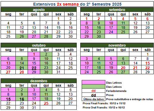 Calendrio Extensivo 2x por semana